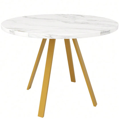 Runder Esstisch (80×80×75cm), Küchen-Esstisch, runder Couchtisch für 4 Personen, geeignet für Esszimmer, Wohnzimmer, Tischbeine aus Metall, weißes Marmormuster und goldene Tischbeine