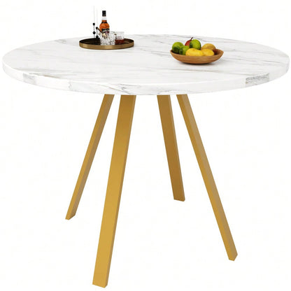 Runder Esstisch (80×80×75cm), Küchen-Esstisch, runder Couchtisch für 4 Personen, geeignet für Esszimmer, Wohnzimmer, Tischbeine aus Metall, weißes Marmormuster und goldene Tischbeine