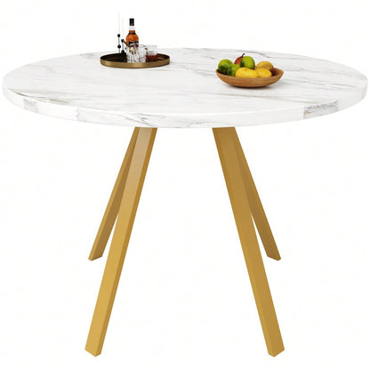Runder Esstisch (80×80×75cm), Küchen-Esstisch, runder Couchtisch für 4 Personen, geeignet für Esszimmer, Wohnzimmer, Tischbeine aus Metall, weißes Marmormuster und goldene Tischbeine