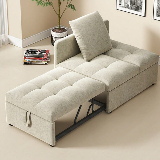 Polsterbett Schlafsofa 3 in 1 Multifunktions-Schlafsofa, Leinenstoffsofa mit verstellbarer Rückenlehne, Liegesofa für kleine Räume
