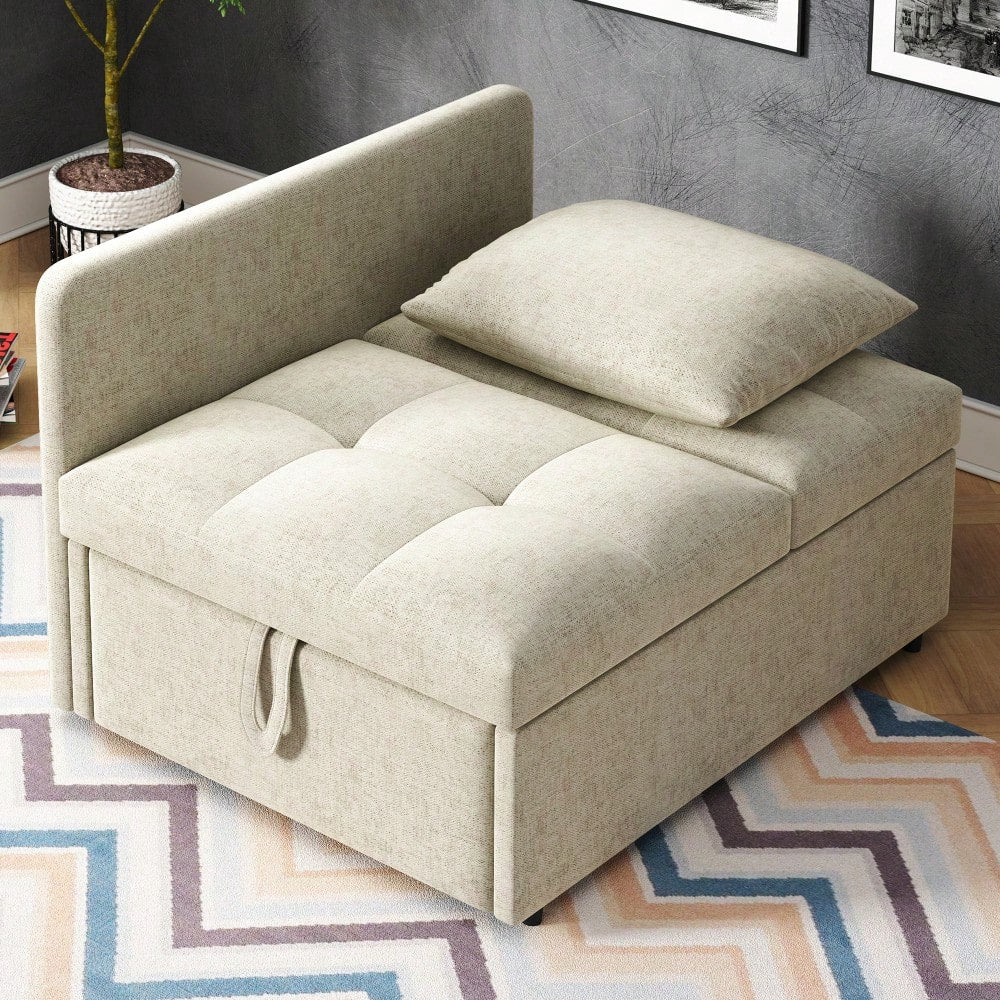 Polsterbett Schlafsofa 3 in 1 Multifunktions-Schlafsofa, Leinenstoffsofa mit verstellbarer Rückenlehne, Liegesofa für kleine Räume