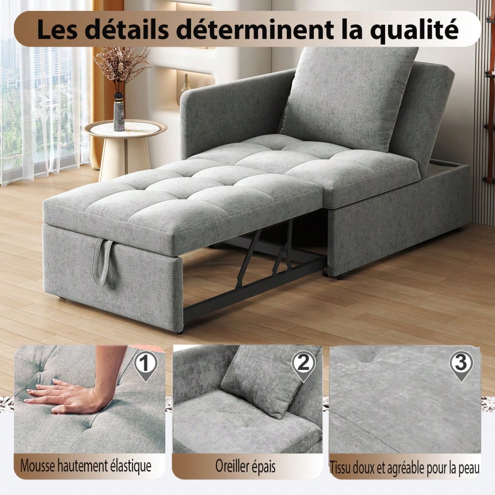 Polsterbett Schlafsofa 3 in 1 Multifunktions-Schlafsofa, Leinenstoffsofa mit verstellbarer Rückenlehne, Liegesofa für kleine Räume