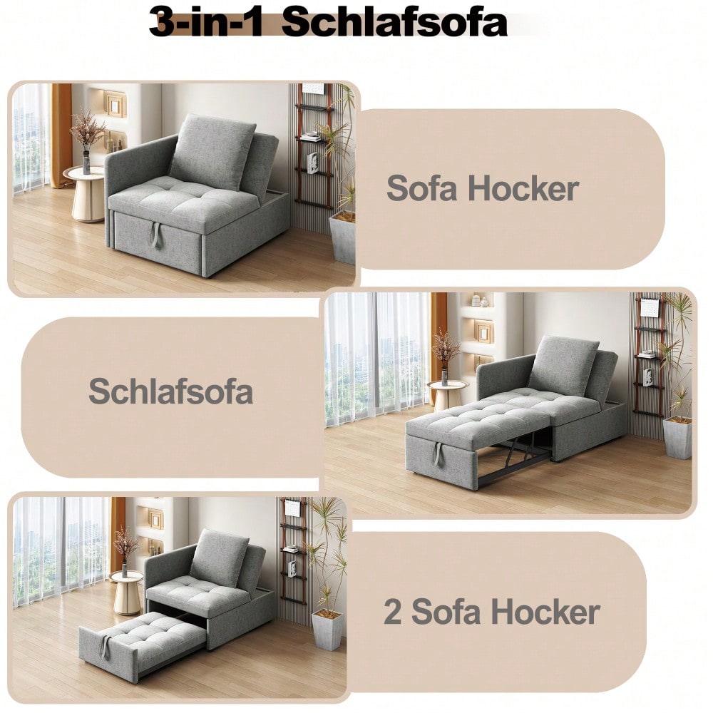 Polsterbett Schlafsofa 3 in 1 Multifunktions-Schlafsofa, Leinenstoffsofa mit verstellbarer Rückenlehne, Liegesofa für kleine Räume