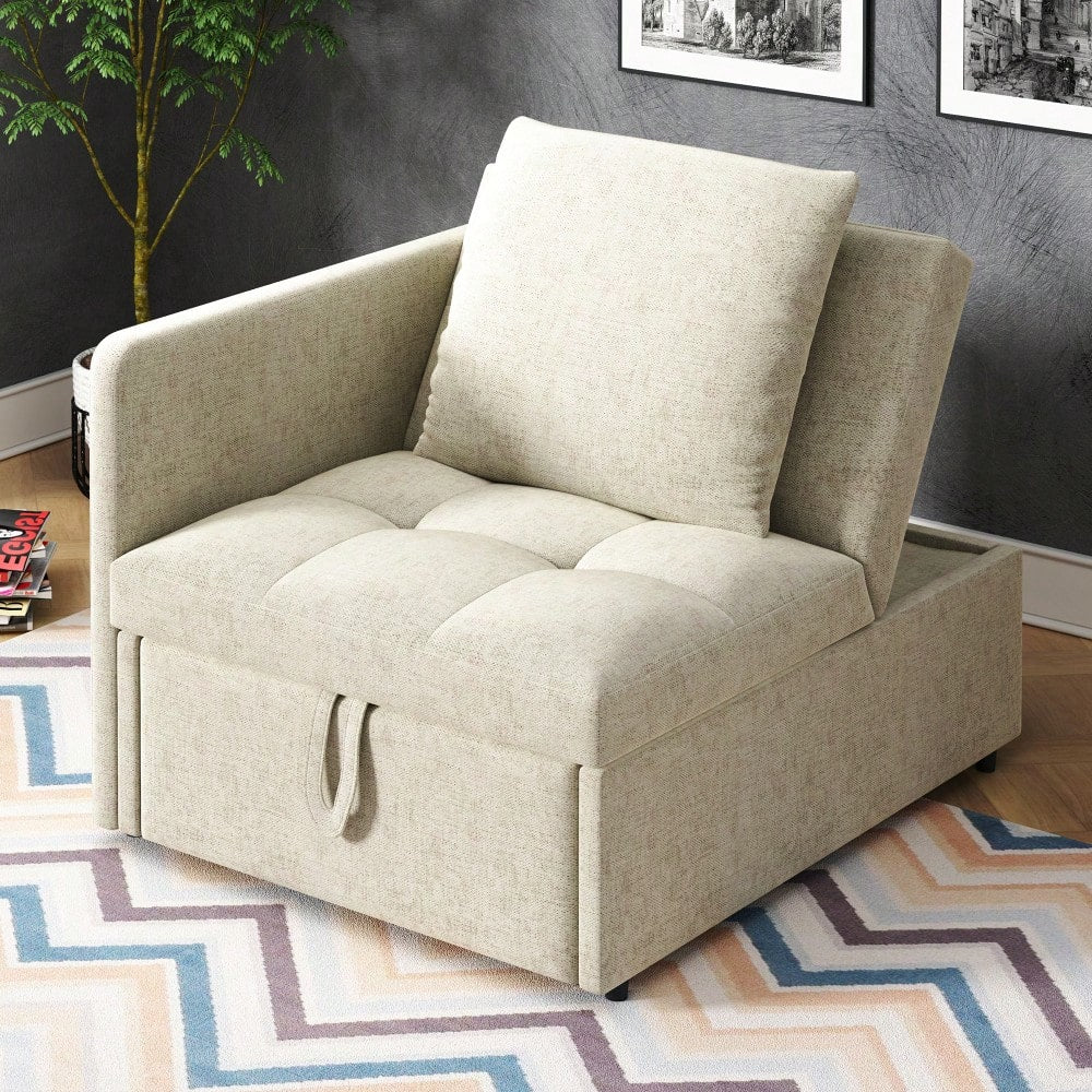 Polsterbett Schlafsofa 3 in 1 Multifunktions-Schlafsofa, Leinenstoffsofa mit verstellbarer Rückenlehne, Liegesofa für kleine Räume