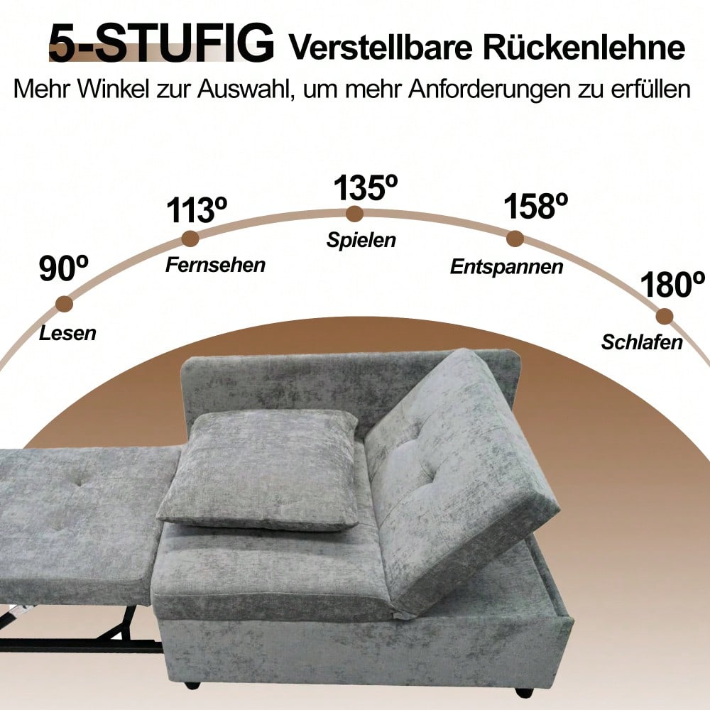 Polsterbett Schlafsofa 3 in 1 Multifunktions-Schlafsofa, Leinenstoffsofa mit verstellbarer Rückenlehne, Liegesofa für kleine Räume