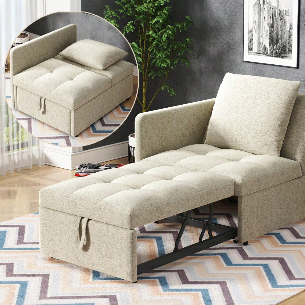 Polsterbett Schlafsofa 3 in 1 Multifunktions-Schlafsofa, Leinenstoffsofa mit verstellbarer Rückenlehne, Liegesofa für kleine Räume