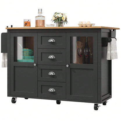Kücheninsel,Küchenschrank,Buffetschrank,120x73(45)x93cm,ausziehbarer Küchenwagen mit Rollen, Handtuchhalter, Gewürzregal, verstellbaren Einlegeböden, zwei Türen, vier Schubladen, weiß/schwarz