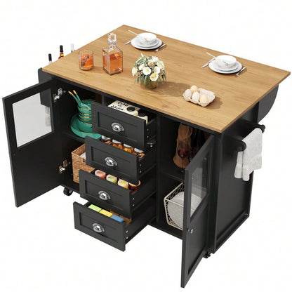 Kücheninsel,Küchenschrank,Buffetschrank,120x73(45)x93cm,ausziehbarer Küchenwagen mit Rollen, Handtuchhalter, Gewürzregal, verstellbaren Einlegeböden, zwei Türen, vier Schubladen, weiß/schwarz