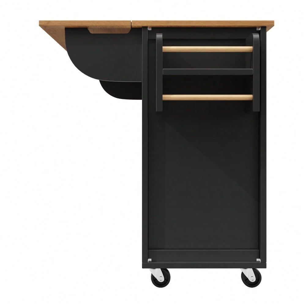 Kücheninsel,Küchenschrank,Buffetschrank,120x73(45)x93cm,ausziehbarer Küchenwagen mit Rollen, Handtuchhalter, Gewürzregal, verstellbaren Einlegeböden, zwei Türen, vier Schubladen, weiß/schwarz