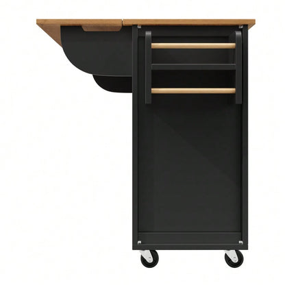 Kücheninsel,Küchenschrank,Buffetschrank,120x73(45)x93cm,ausziehbarer Küchenwagen mit Rollen, Handtuchhalter, Gewürzregal, verstellbaren Einlegeböden, zwei Türen, vier Schubladen, weiß/schwarz