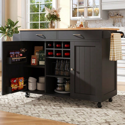 Moderne Kücheninsel(102×45×92cm), Küchenschrank,  buffetschrank, Speisewagen mit Holzmaserung, buffetschrank, Multifunktionale Esstisch mit Speicherraum, Schwarz