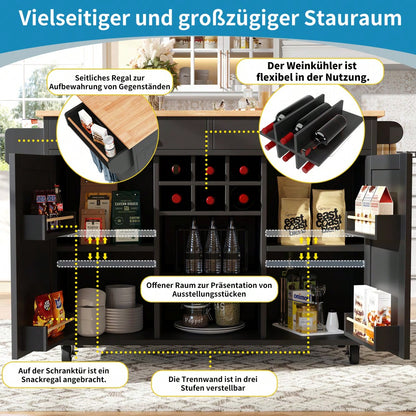 Moderne Kücheninsel(102×45×92cm), Küchenschrank,  buffetschrank, Speisewagen mit Holzmaserung, buffetschrank, Multifunktionale Esstisch mit Speicherraum, Schwarz