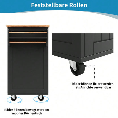 Moderne Kücheninsel(102×45×92cm), Küchenschrank,  buffetschrank, Speisewagen mit Holzmaserung, buffetschrank, Multifunktionale Esstisch mit Speicherraum, Schwarz