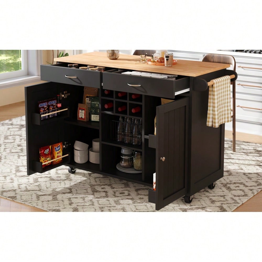 Moderne Kücheninsel(102×45×92cm), Küchenschrank,  buffetschrank, Speisewagen mit Holzmaserung, buffetschrank, Multifunktionale Esstisch mit Speicherraum, Schwarz