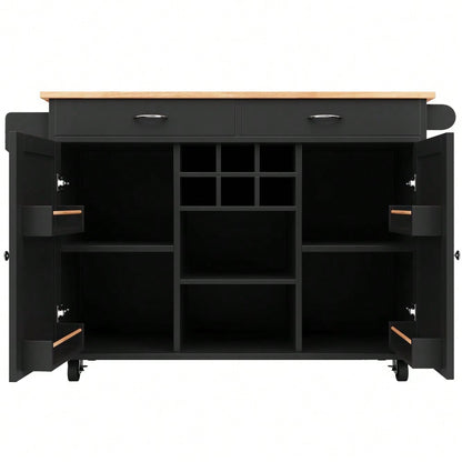 Moderne Kücheninsel(102×45×92cm), Küchenschrank,  buffetschrank, Speisewagen mit Holzmaserung, buffetschrank, Multifunktionale Esstisch mit Speicherraum, Schwarz