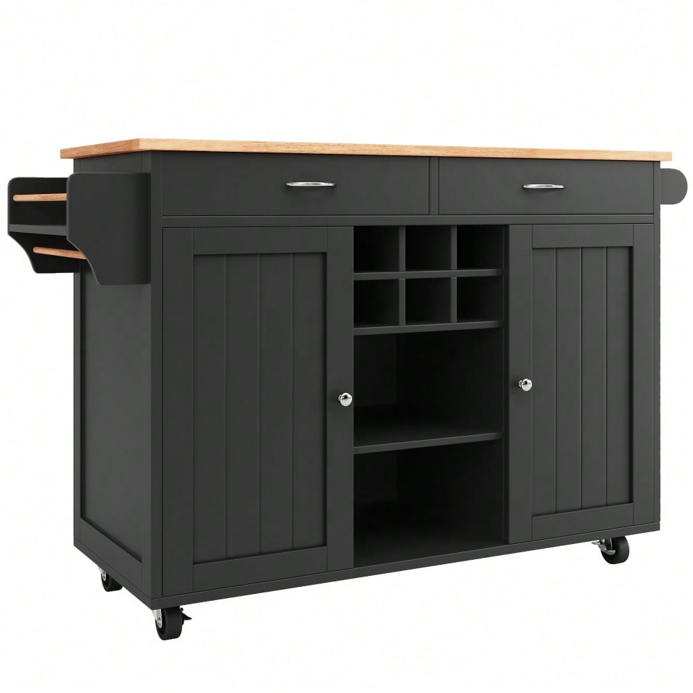 Moderne Kücheninsel(102×45×92cm), Küchenschrank,  buffetschrank, Speisewagen mit Holzmaserung, buffetschrank, Multifunktionale Esstisch mit Speicherraum, Schwarz