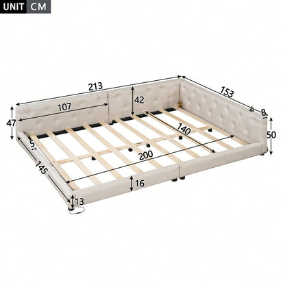 (=WX001034AAA)Schlafsofa, Daybett, Tagesbett, 140x200cm, Schlafsofa mit Lattenrost (ohne Matratze), Ambientebeleuchtung mit Fernbedienung, Kopfteil mit Knopftuft, Usb+Typ-c, Leinen, Beige