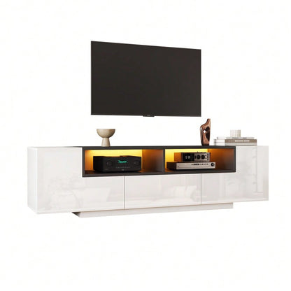 180*40*48cm Standfernsehschrank,Lowboard Mit LED-Licht,Fernsehschrank mit L-Form und Schubladen,Wohnzimmerschrank, TV-Ständer,TV-Schrank in Hochglanzweiß,Geeignet für 75-Zoll-Fernseher,Weiß+Schwarz