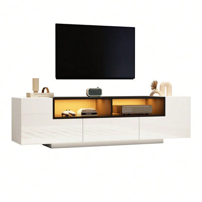 180*40*48cm Standfernsehschrank,Lowboard Mit LED-Licht,Fernsehschrank mit L-Form und Schubladen,Wohnzimmerschrank, TV-Ständer,TV-Schrank in Hochglanzweiß,Geeignet für 75-Zoll-Fernseher,Weiß+Schwarz