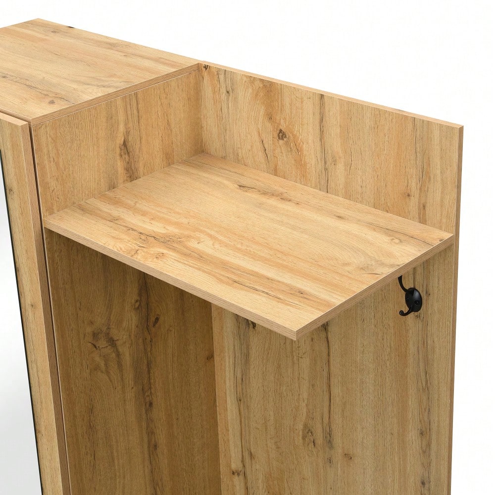 Garderobenset mit 5 Garderobenhaken, Spiegel, Schuhschrank, Einbauschrank mit oberen Regalen, Schubladen, oberen Ablagefächern, Flurgarderobenbank.