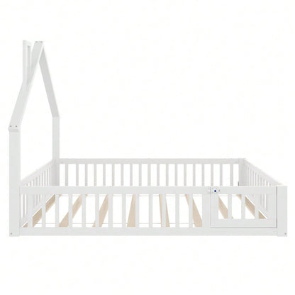 Polsterbett, 140 x 190 cm, Kinderbett mit Schornsteinform, Bett mit Lattenrost (ohne Matratze), Kiefernholz, Minimalistischer Stil, Weiß