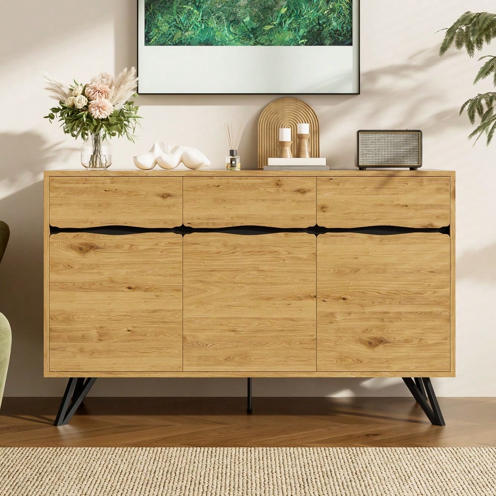3-Türiges Sideboard in Holzoptik mit Metallbeinen – Modernes Design, Viel Stauraum, Stabil & Pflegeleicht – Für Wohnzimmer, Esszimmer, Flur geeignet