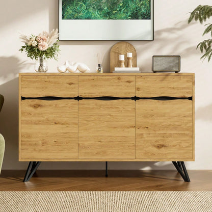 3-Türiges Sideboard in Holzoptik mit Metallbeinen – Modernes Design, Viel Stauraum, Stabil & Pflegeleicht – Für Wohnzimmer, Esszimmer, Flur geeignet
