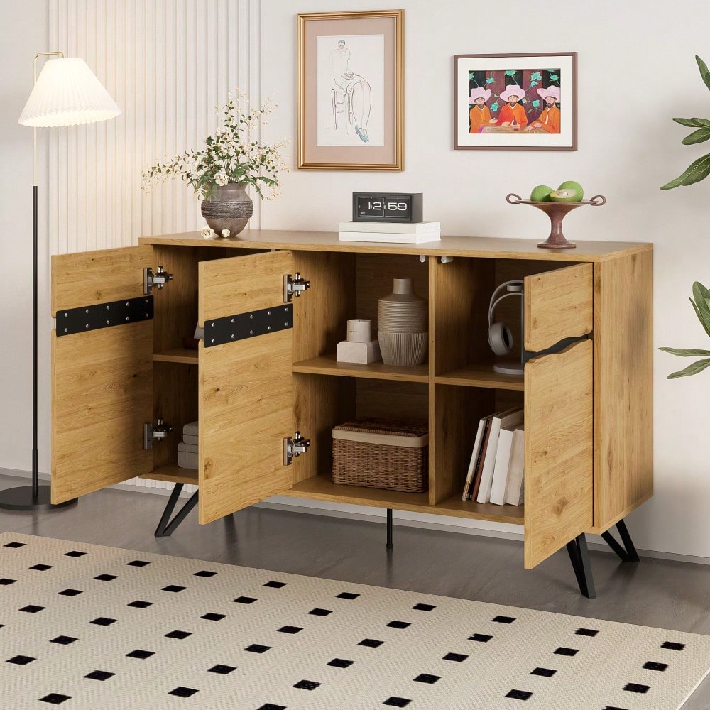 3-Türiges Sideboard in Holzoptik mit Metallbeinen – Modernes Design, Viel Stauraum, Stabil & Pflegeleicht – Für Wohnzimmer, Esszimmer, Flur geeignet