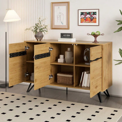 3-Türiges Sideboard in Holzoptik mit Metallbeinen – Modernes Design, Viel Stauraum, Stabil & Pflegeleicht – Für Wohnzimmer, Esszimmer, Flur geeignet