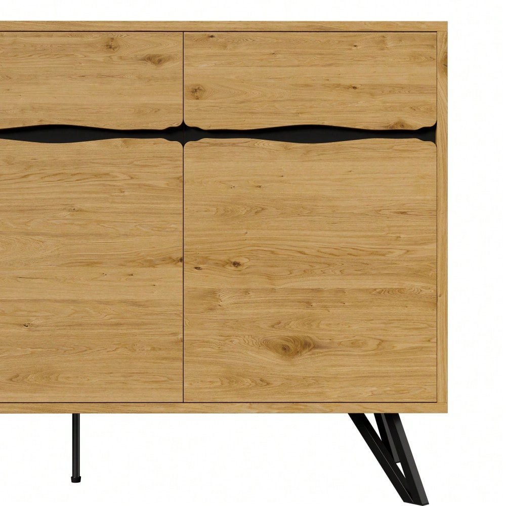 3-Türiges Sideboard in Holzoptik mit Metallbeinen – Modernes Design, Viel Stauraum, Stabil & Pflegeleicht – Für Wohnzimmer, Esszimmer, Flur geeignet