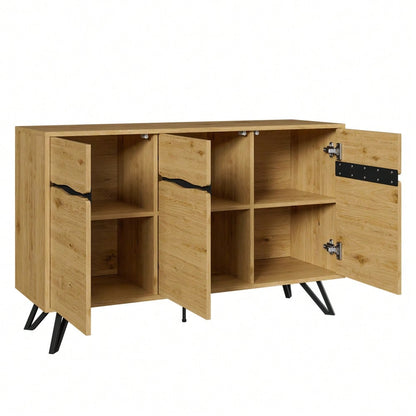 3-Türiges Sideboard in Holzoptik mit Metallbeinen – Modernes Design, Viel Stauraum, Stabil & Pflegeleicht – Für Wohnzimmer, Esszimmer, Flur geeignet