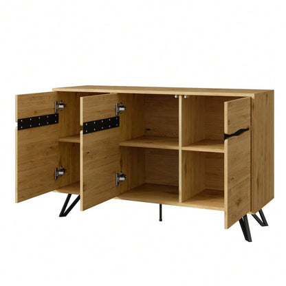 3-Türiges Sideboard in Holzoptik mit Metallbeinen – Modernes Design, Viel Stauraum, Stabil & Pflegeleicht – Für Wohnzimmer, Esszimmer, Flur geeignet