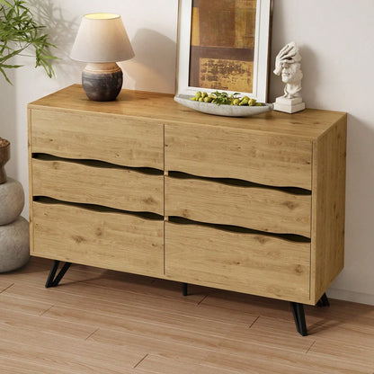 Moderner Sideboard-Schrank mit 6 Schubladen – Holzoptik, Metallfüße, Viel Stauraum, Minimalistisches Design, Für Wohnzimmer & Esszimmer – 120x40x75,5 cm