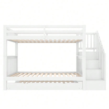 =(WX000819AAK) 90*200cm Etagenbett, Treppenregal, ausgestattet mit ausziehbares Rollbett, hohe Geländer, EN747-1 zertifiziert, weiß