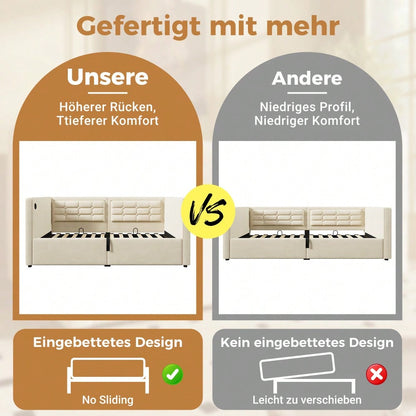 Polstertes Sofabett 90x200 cm, Einzelbett Schlafsofa mit Hydraulischem Stauraum und USB & Type-C Ladestation, Gästebett mit Holzlattenrost, Beige, Samt, Ohne Matratze.