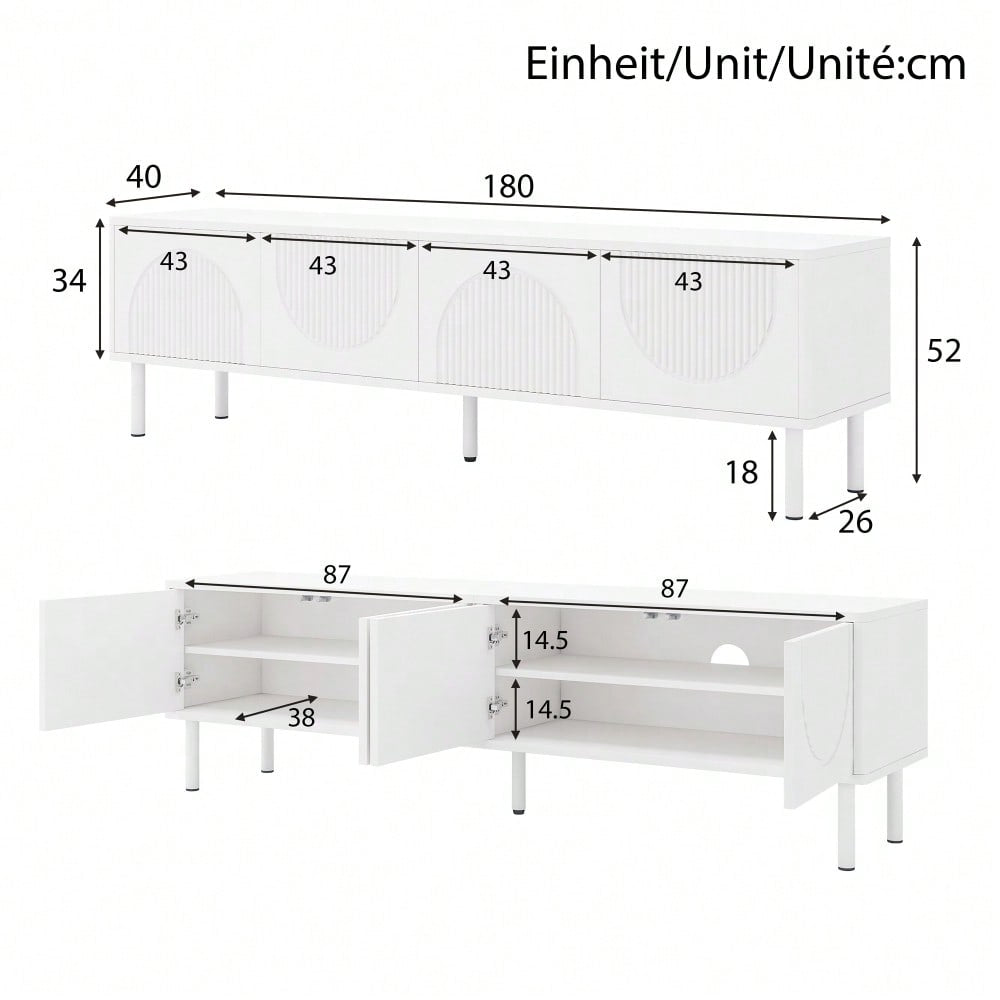 Modernes TV-Lowboard 180cm mit Stauraum, matte Oberfläche & Kabelmanagement – minimalistisches Design für Wohnzimmer, Schlafzimmer oder Flur
