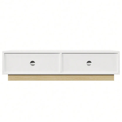 Moderner weißer TV-Schrank mit Holzmaserung – 175 cm – Minimalistisches Kurvendesign – Ausreichender Stauraum & Kabelmanagement