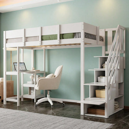 Multifunktionales Etagenbett mit Stauraum Hochbett mit Ablage 90 x 200 cm, Bettgestell aus massivem Kiefernholz mit Lattenrost,Bett für Kinder und Jugendliche Weiß