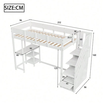 Multifunktionales Etagenbett mit Stauraum Hochbett mit Ablage 90 x 200 cm, Bettgestell aus massivem Kiefernholz mit Lattenrost,Bett für Kinder und Jugendliche Weiß