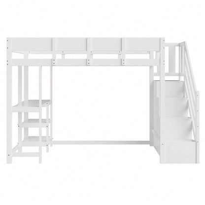 Multifunktionales Etagenbett mit Stauraum Hochbett mit Ablage 90 x 200 cm, Bettgestell aus massivem Kiefernholz mit Lattenrost,Bett für Kinder und Jugendliche Weiß