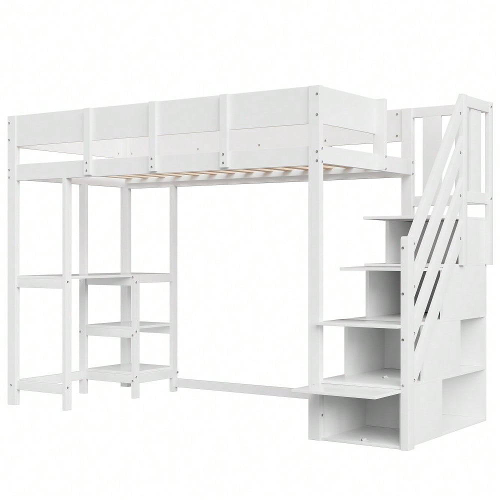 Multifunktionales Etagenbett mit Stauraum Hochbett mit Ablage 90 x 200 cm, Bettgestell aus massivem Kiefernholz mit Lattenrost,Bett für Kinder und Jugendliche Weiß