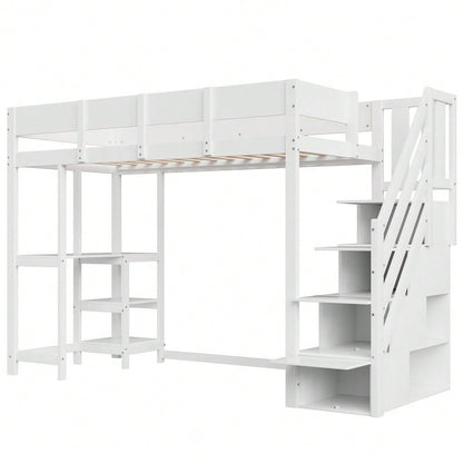 Multifunktionales Etagenbett mit Stauraum Hochbett mit Ablage 90 x 200 cm, Bettgestell aus massivem Kiefernholz mit Lattenrost,Bett für Kinder und Jugendliche Weiß