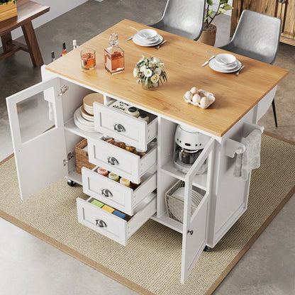Kücheninsel,Küchenschrank,Buffetschrank,120x73(45)x93cm,ausziehbarer Küchenwagen mit Rollen, Handtuchhalter, Gewürzregal, verstellbaren Einlegeböden, zwei Türen, vier Schubladen, weiß/schwarz