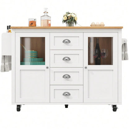 Kücheninsel,Küchenschrank,Buffetschrank,120x73(45)x93cm,ausziehbarer Küchenwagen mit Rollen, Handtuchhalter, Gewürzregal, verstellbaren Einlegeböden, zwei Türen, vier Schubladen, weiß/schwarz