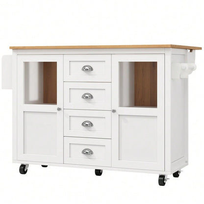 Kücheninsel,Küchenschrank,Buffetschrank,120x73(45)x93cm,ausziehbarer Küchenwagen mit Rollen, Handtuchhalter, Gewürzregal, verstellbaren Einlegeböden, zwei Türen, vier Schubladen, weiß/schwarz