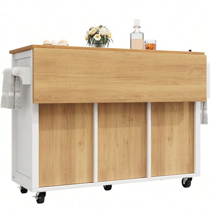 Kücheninsel,Küchenschrank,Buffetschrank,120x73(45)x93cm,ausziehbarer Küchenwagen mit Rollen, Handtuchhalter, Gewürzregal, verstellbaren Einlegeböden, zwei Türen, vier Schubladen, weiß/schwarz
