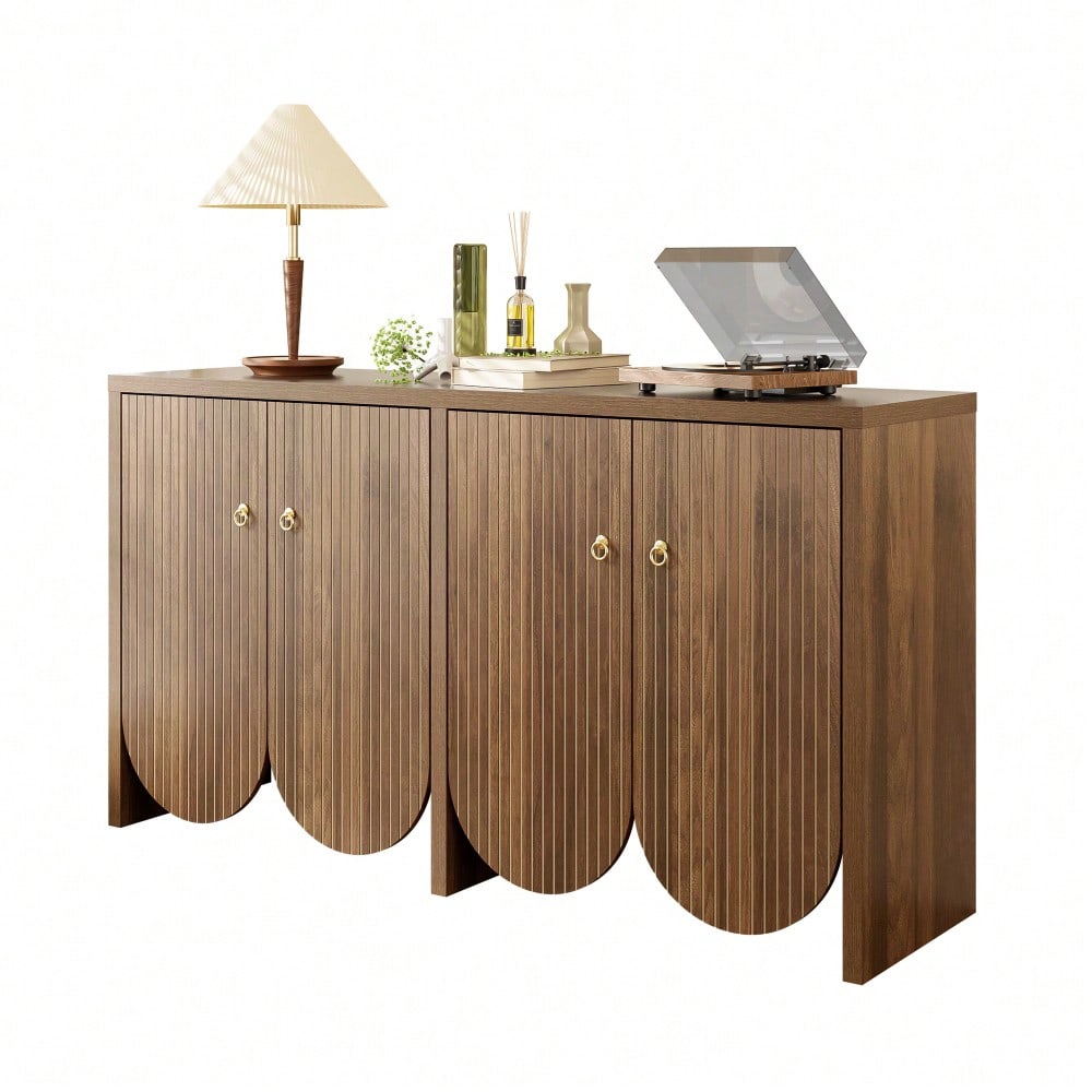 Elegantes Sideboard in Walnussoptik – 147×40×80 cm mit 4 Türen, verstellbaren Einlegeböden & Alugriffen – Vielseitiger Aufbewahrungsschrank für Wohnzimmer, Esszimmer & Flur
