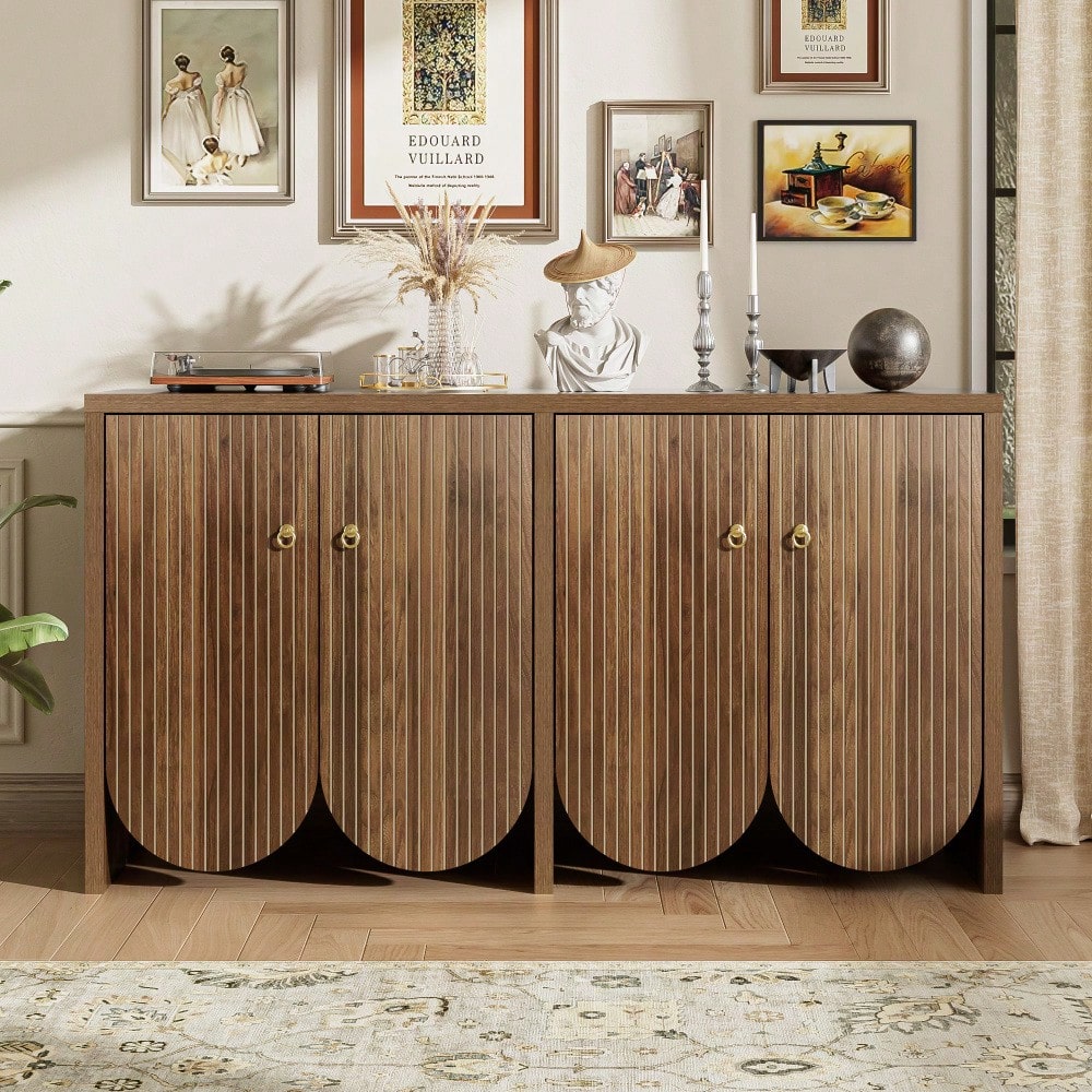 Elegantes Sideboard in Walnussoptik – 147×40×80 cm mit 4 Türen, verstellbaren Einlegeböden & Alugriffen – Vielseitiger Aufbewahrungsschrank für Wohnzimmer, Esszimmer & Flur