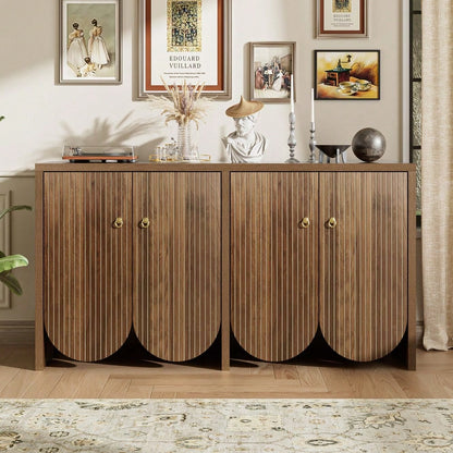 Elegantes Sideboard in Walnussoptik – 147×40×80 cm mit 4 Türen, verstellbaren Einlegeböden & Alugriffen – Vielseitiger Aufbewahrungsschrank für Wohnzimmer, Esszimmer & Flur