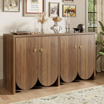 Elegantes Sideboard in Walnussoptik – 147×40×80 cm mit 4 Türen, verstellbaren Einlegeböden & Alugriffen – Vielseitiger Aufbewahrungsschrank für Wohnzimmer, Esszimmer & Flur